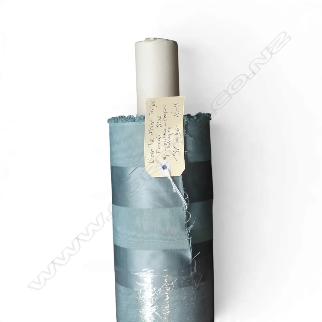 FABRIC BOLT; VERSAILLE MOIRE STRIPE, FRENCH BLUE, POLY, 30M Image 1++