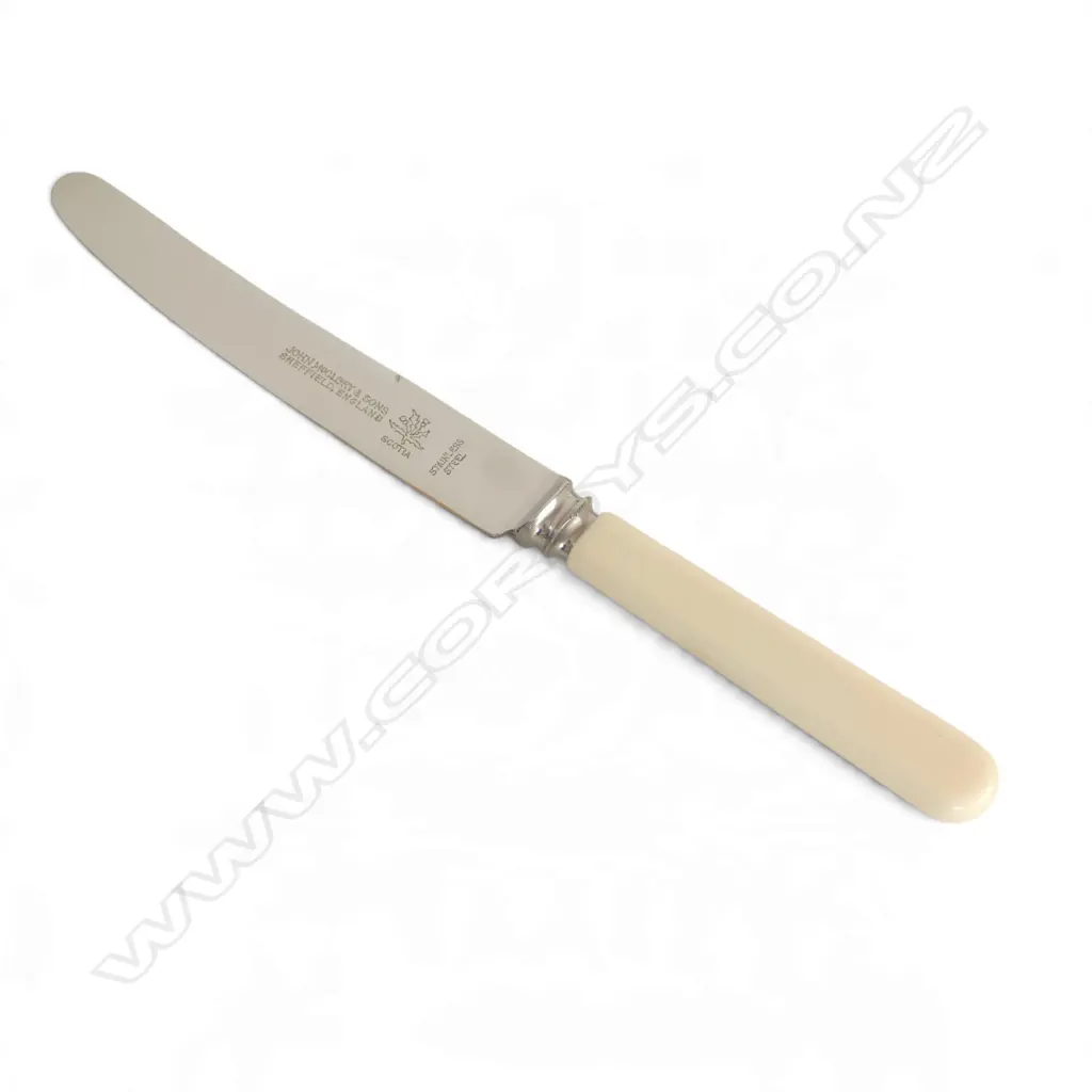 6 'BONE' HANDLE LUNCH KNIVES J. McCLORY SHEFFIELD MINT IN BOX, L.205mm Image 1++