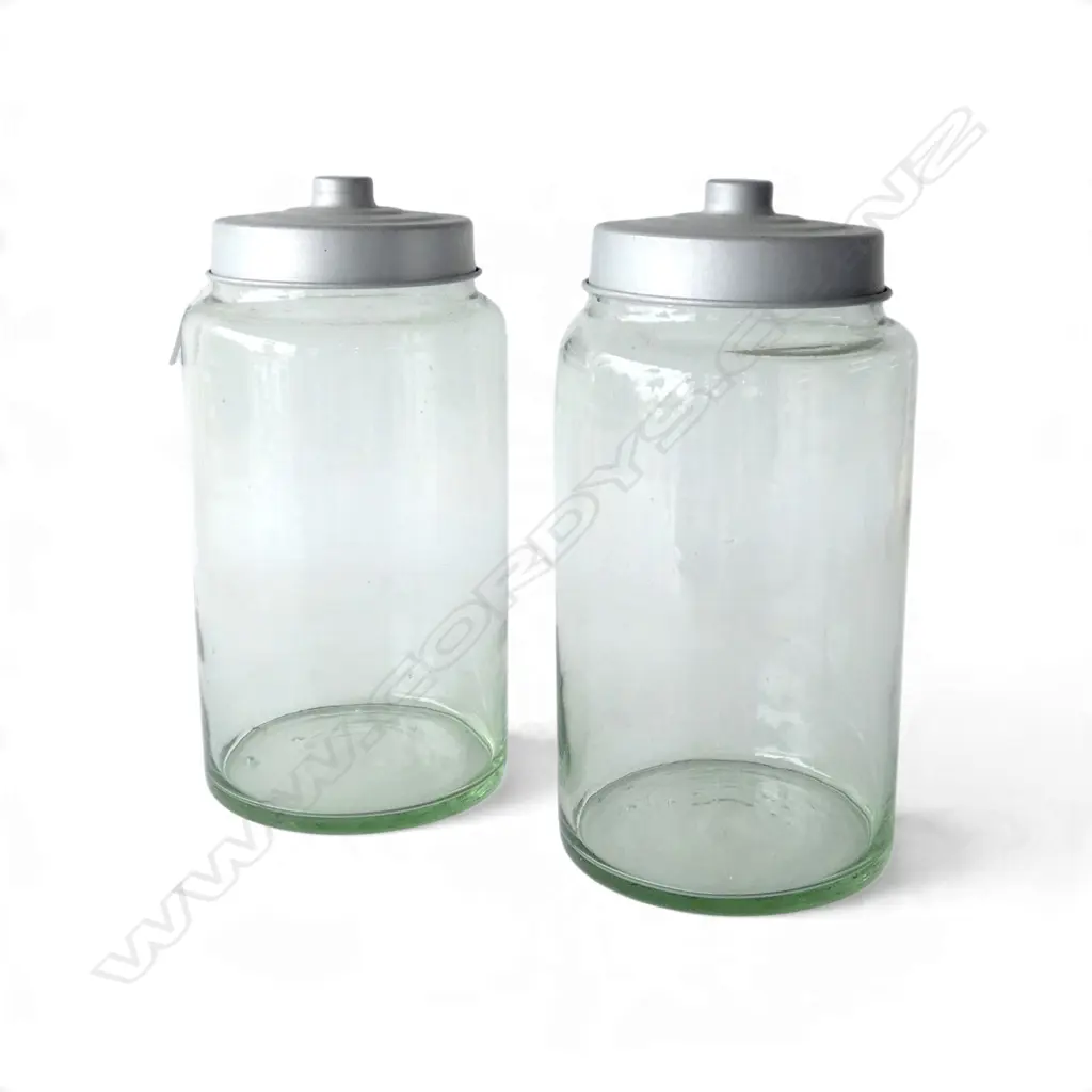  PAIR LARGE VINTAGE GLASS LIDDED CANDY JARS, H.370mm Dia.185mm Image 1++