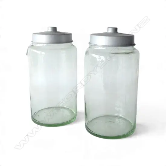  PAIR LARGE VINTAGE GLASS LIDDED CANDY JARS, H.370mm Dia.185mm