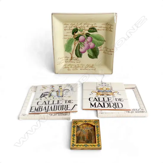 ASST ITEMS; DISH 225x220mm, RUSSIAN ICON PRINT, 2 SPANISH TILES