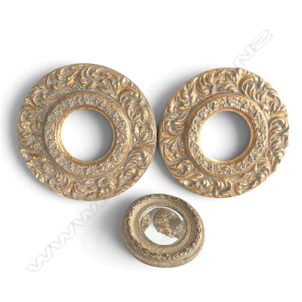 2 GOLD RESIN FRAMES 375mm dia, OVAL MIRROR Image 1++