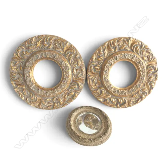 2 GOLD RESIN FRAMES 375mm dia, OVAL MIRROR