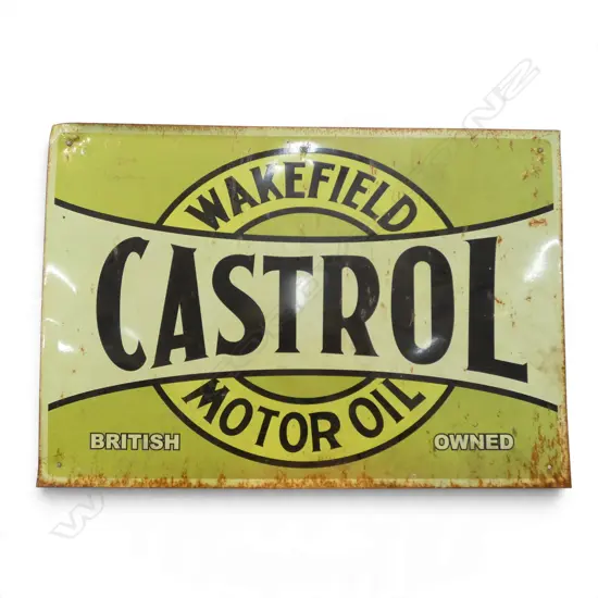 REPRO CASTROL MOTOR OIL SIGN aged patina 290x420mm
