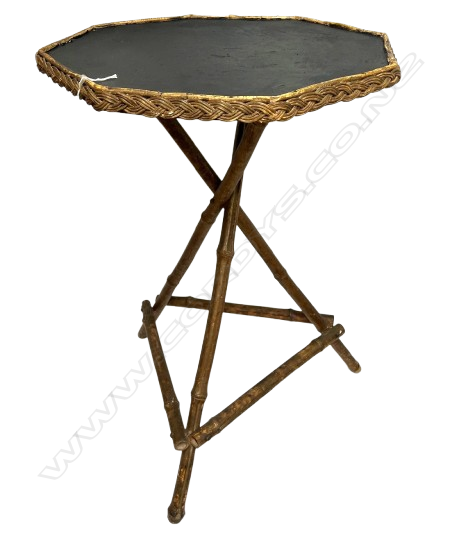 EARLY 20thC BAMBOO TRIPOD SIDE TABLE recent black painted top. H.700mm Image 1++