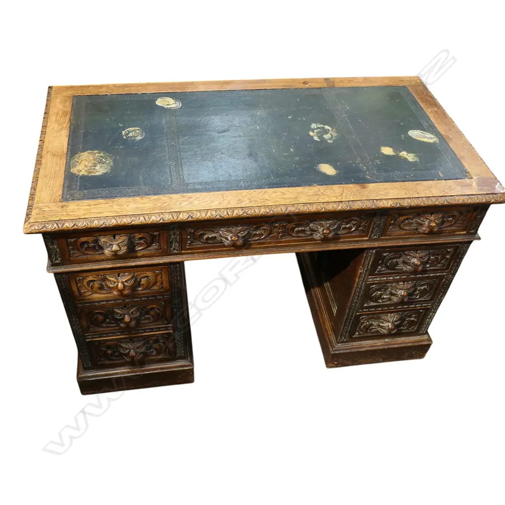 ANTIQUE OAK GREEN MAN DESK Image 1++