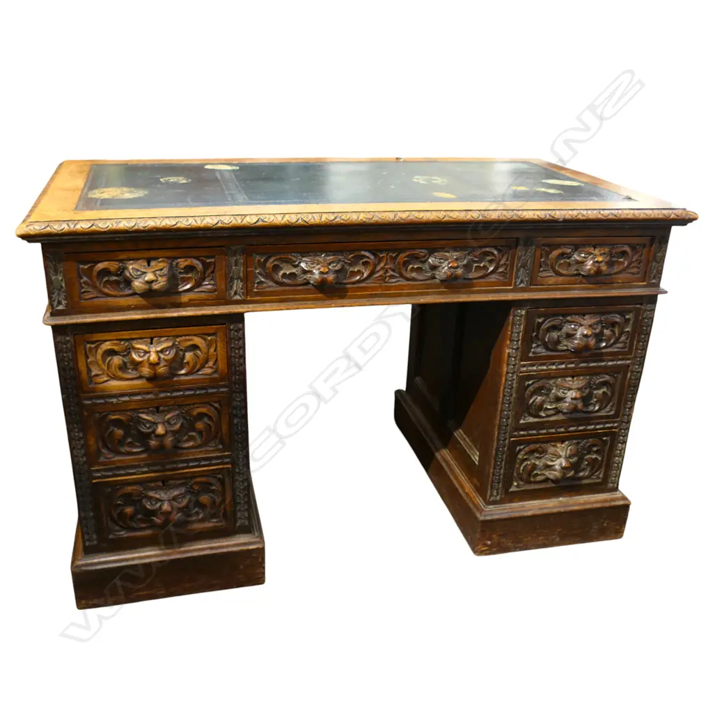ANTIQUE OAK GREEN MAN DESK Image 1++
