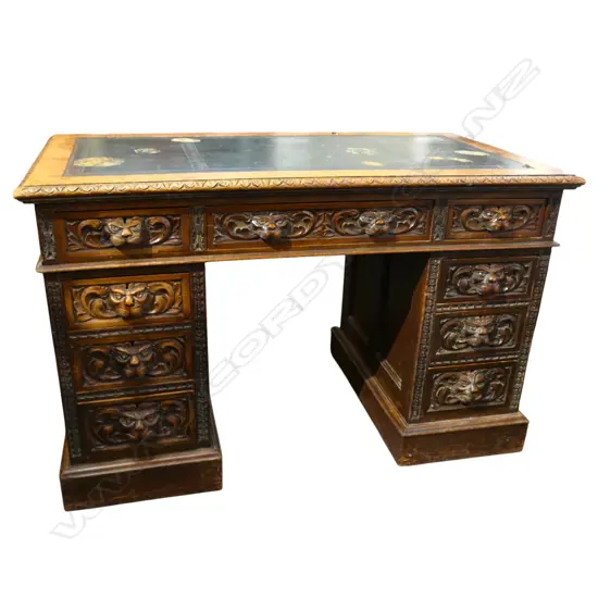 ANTIQUE OAK GREEN MAN DESK