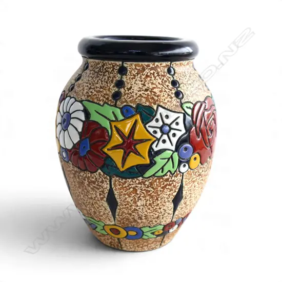 ART DECO BOHEMIAN CERAMIC CAMPINA AMPHORA VASE BY MAX VON JUNGWIRTH, STAMP TO BASE MODEL 19 (1910-1919),H.240MM