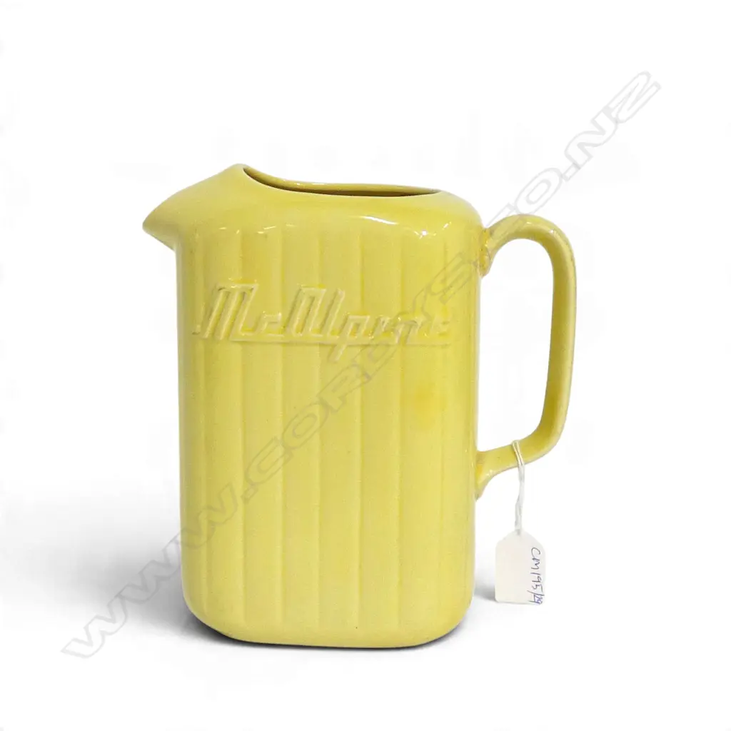 CROWN LYNN MCALPINE JUG, YELLOW GLAZE H.215mm fault to handle Image 1++