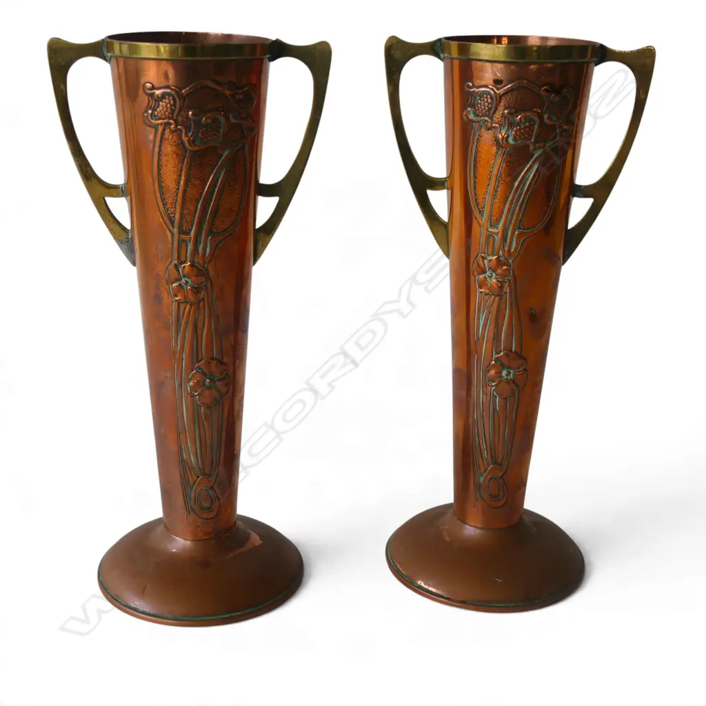 PR COPPER ART NOUVEAU VASES H.285mm Image 1++