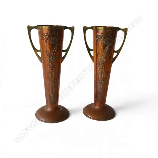 PR COPPER ART NOUVEAU VASES H.285mm