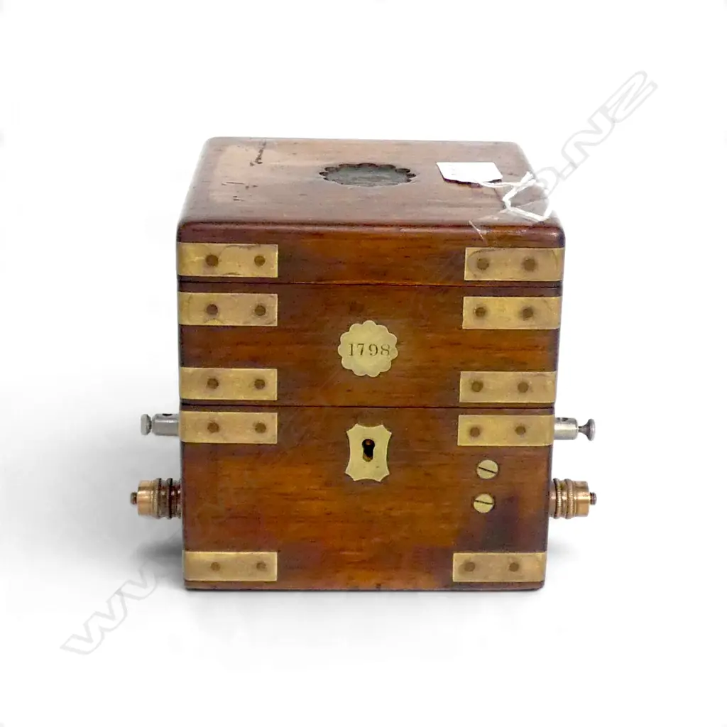 1798 GEORGE III MAHOGANY SHIPS CHRONOMETER CASE CONVERTED TO AN ELECTRO-THERAPY MEDICAL DEVICE H.155mm Image 1++