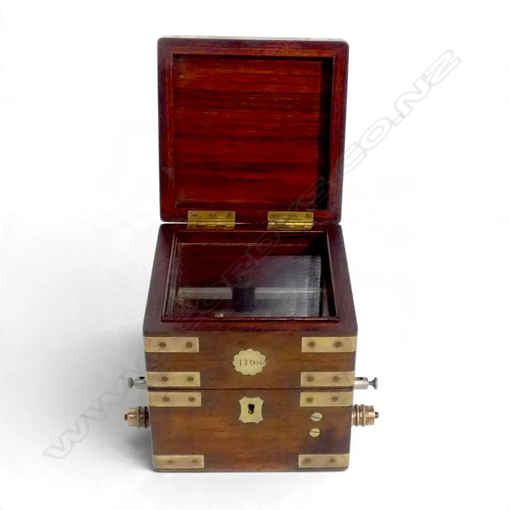 1798 GEORGE III MAHOGANY SHIPS CHRONOMETER CASE CONVERTED TO AN ELECTRO-THERAPY MEDICAL DEVICE H.155mm Image 1++