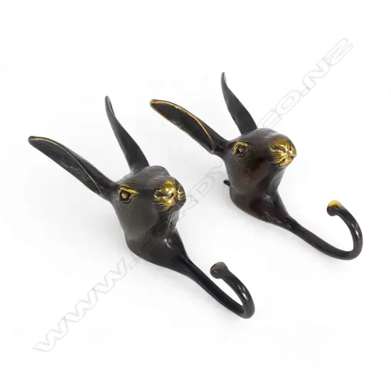 2 BRONZE BUNNY RABBIT WALL HOOKS H.175mm