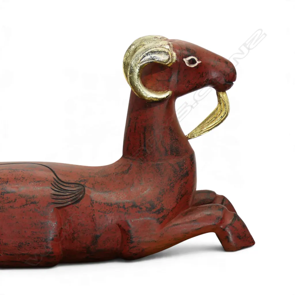 CARVED WOOD DOUBLE HEADED GOAT CREATURE L.1080mm Image 1++