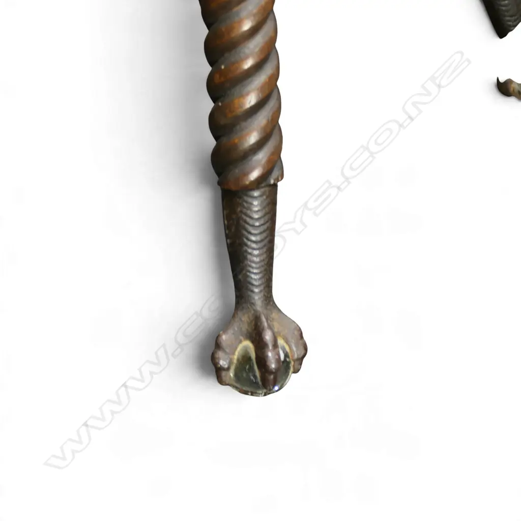 CARVED WOODEN STOOL metal fittings incl. glass ball & claw feet H.470mm Image 1++