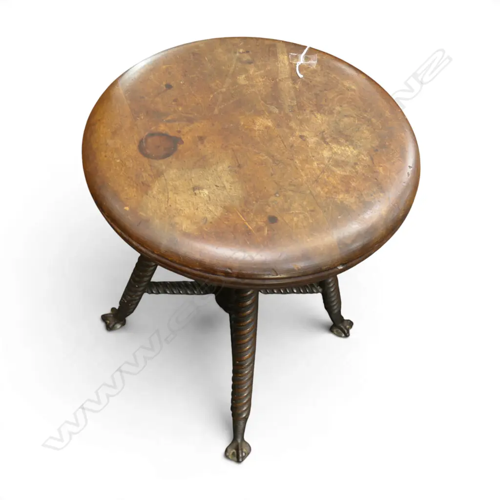 CARVED WOODEN STOOL metal fittings incl. glass ball & claw feet H.470mm Image 1++