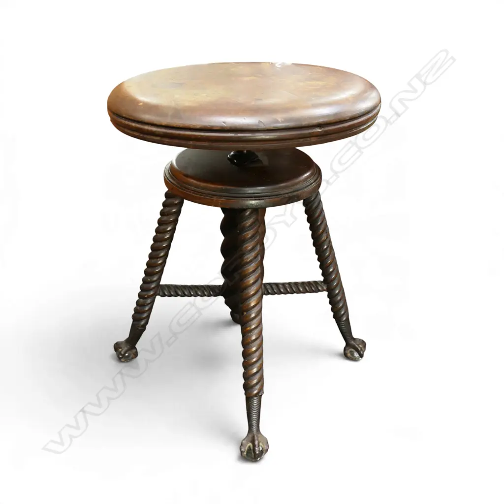 CARVED WOODEN STOOL metal fittings incl. glass ball & claw feet H.470mm Image 1++