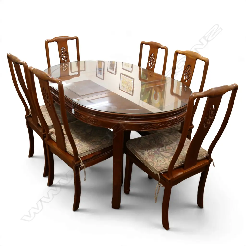 VINTAGE ORIENTAL QUALITY MAHOGANY 6 seater DINING TABLE single leaf & 6 CHAIRS 960 x 1470 x 780mm Image 1++