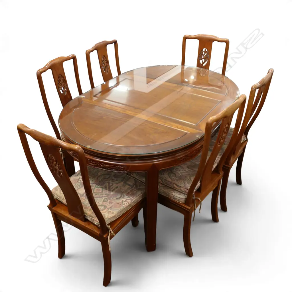 VINTAGE ORIENTAL QUALITY MAHOGANY 6 seater DINING TABLE single leaf & 6 CHAIRS 960 x 1470 x 780mm Image 1++