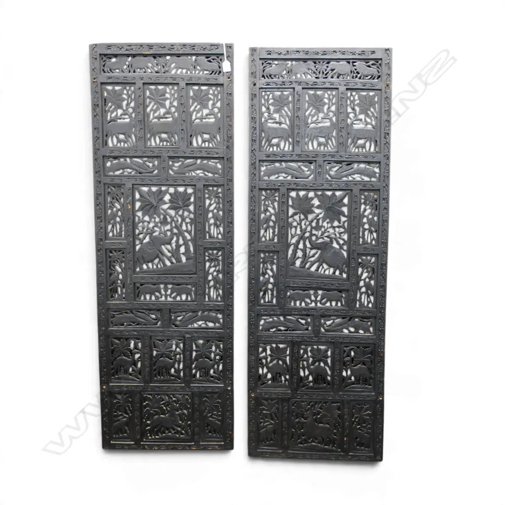 2 BLACK PAINTED CARVED WOOD PANELS H.1495 W.505mm Image 1++