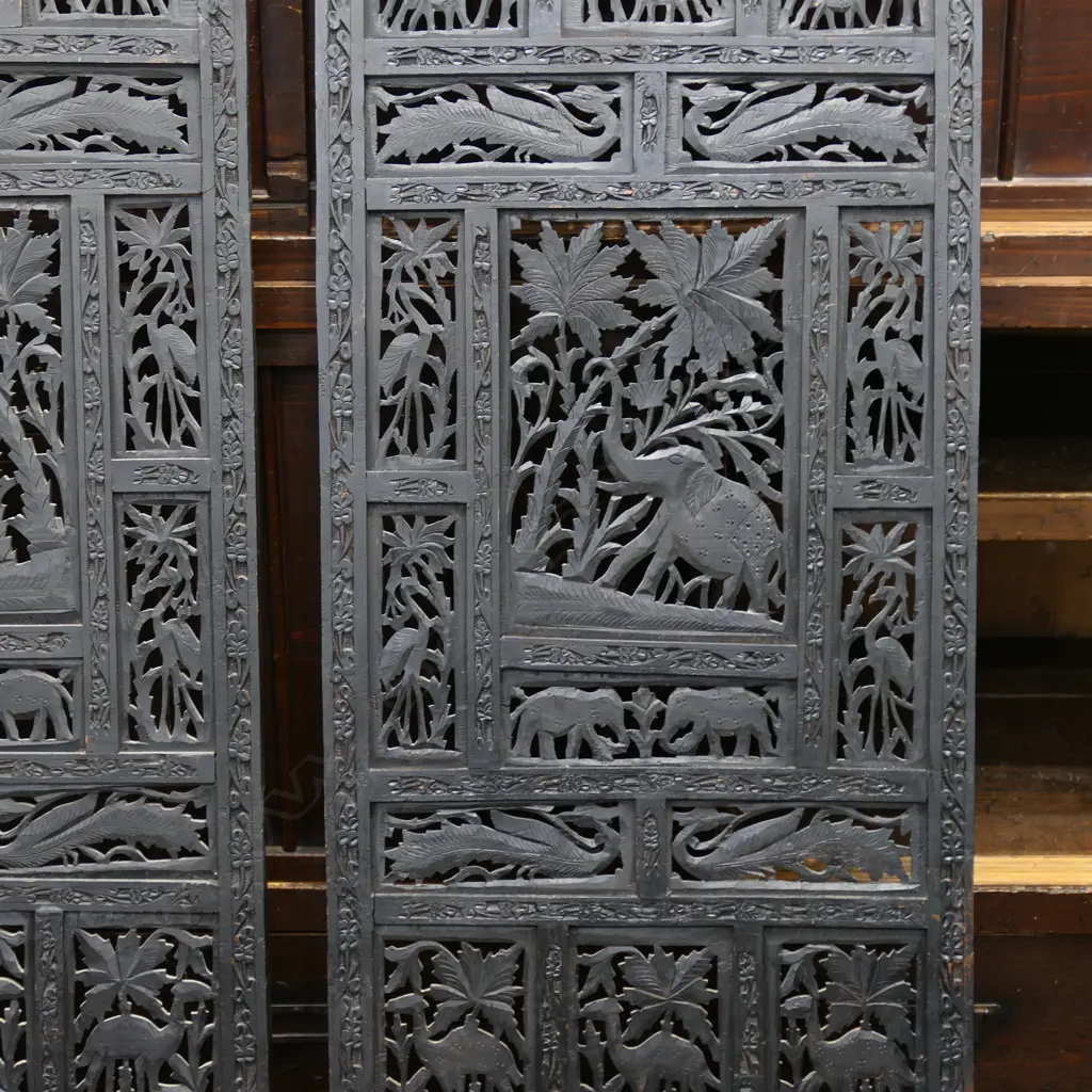 2 BLACK PAINTED CARVED WOOD PANELS H.1495 W.505mm Image 1++