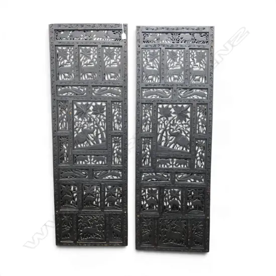 2 BLACK PAINTED CARVED WOOD PANELS H.1495 W.505mm