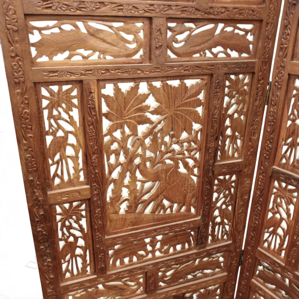 CARVED WOODEN 2 PANEL SCREEN H.1810mm W.505mm Image 1++