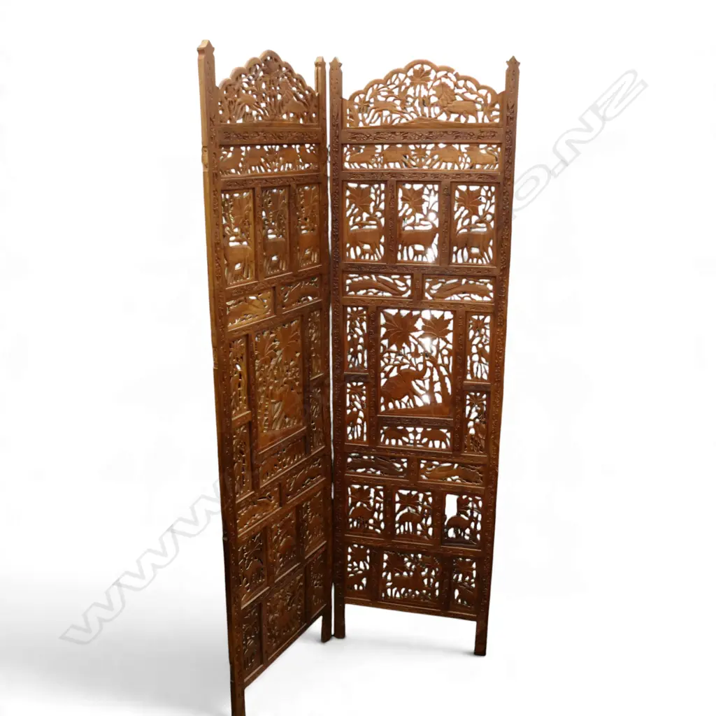 CARVED WOODEN 2 PANEL SCREEN H.1810mm W.505mm Image 1++