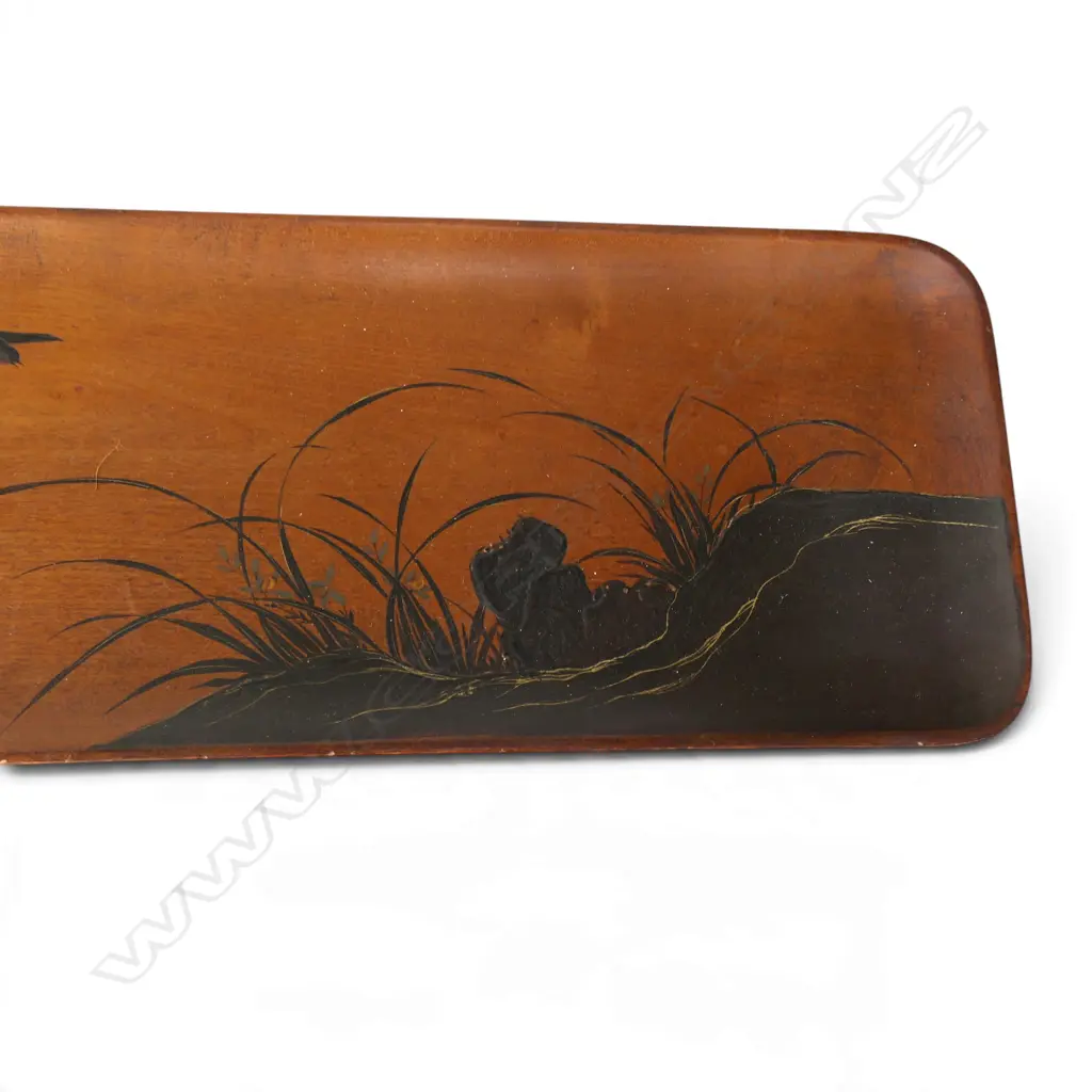 JAPANESE MEIJI PERIOD WOODEN TRAY w. lacquered decoration L.755mm Image 1++