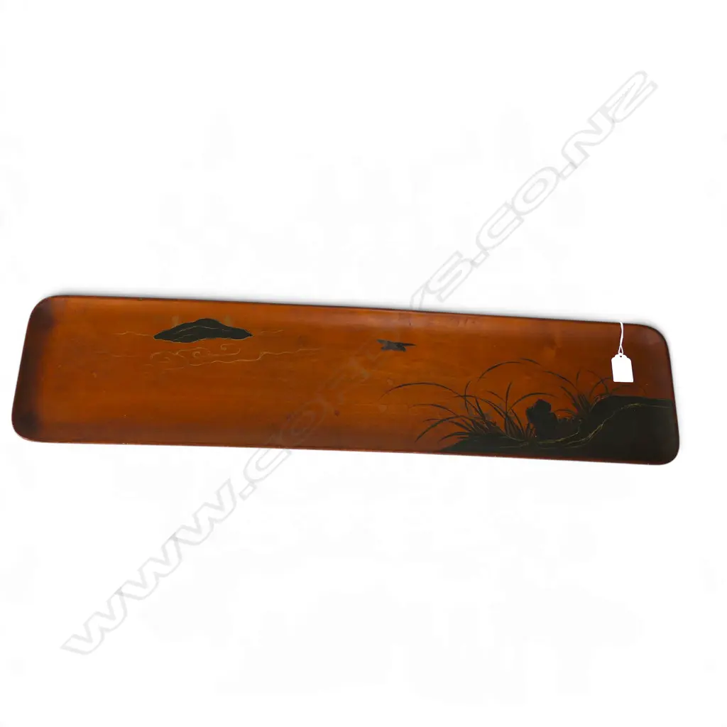 JAPANESE MEIJI PERIOD WOODEN TRAY w. lacquered decoration L.755mm Image 1++