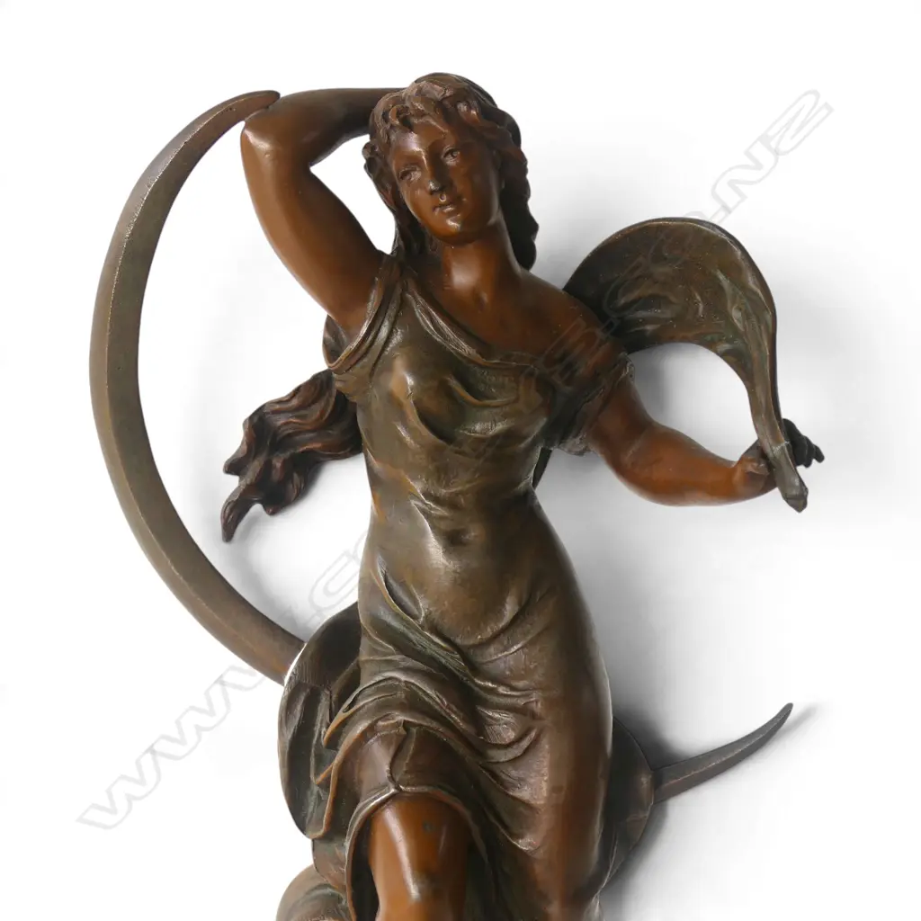 SPELTER FIGURINE 'PHEBE' AFTER EMILE BRUCHON H.460mm - small tear fault Image 1++