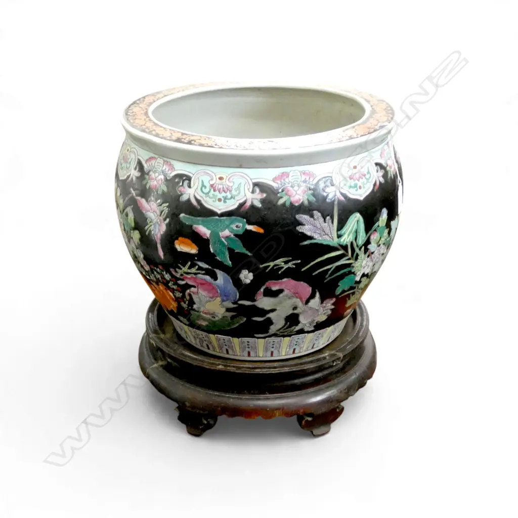 LG ORIENTAL FISH BOWL JARDINIERE ON STAND H.410mm, 380mm dia Image 1++
