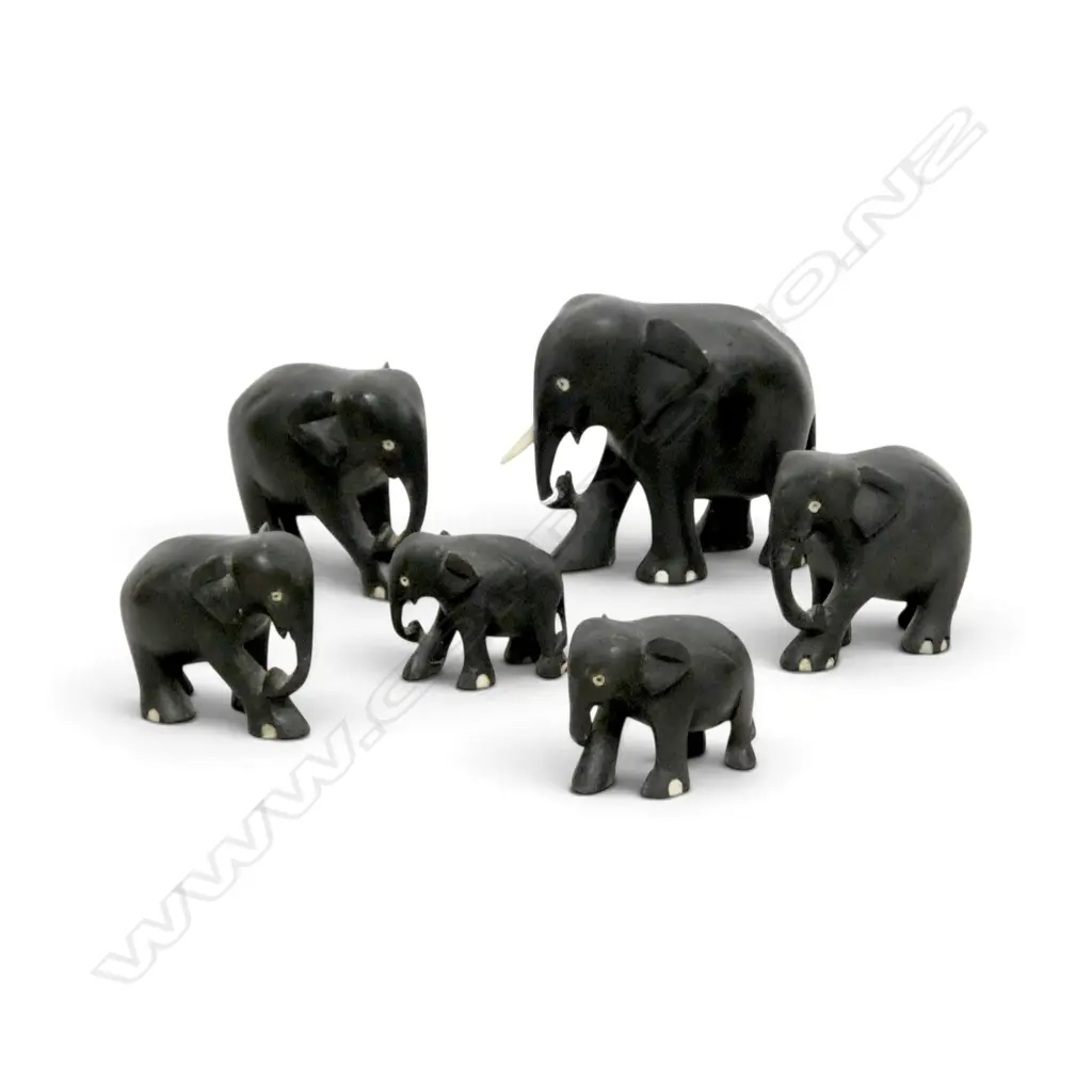 6 EBONY ELEPHANTS some tusks missing H,90mm  Image 1++