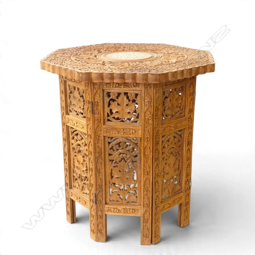 CARVED WOODEN SIDE TABLE H.400mm, 400mm dia Image 1++