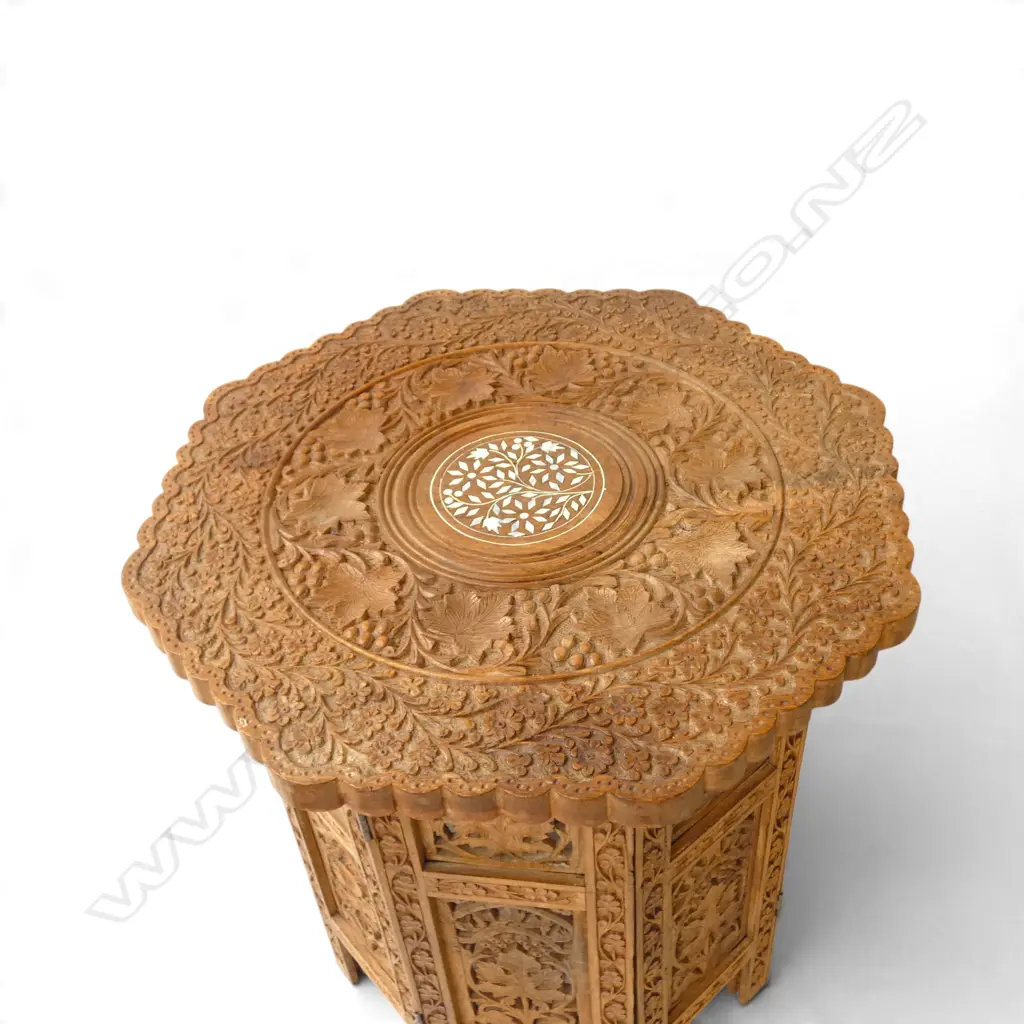 CARVED WOODEN SIDE TABLE H.400mm, 400mm dia Image 1++