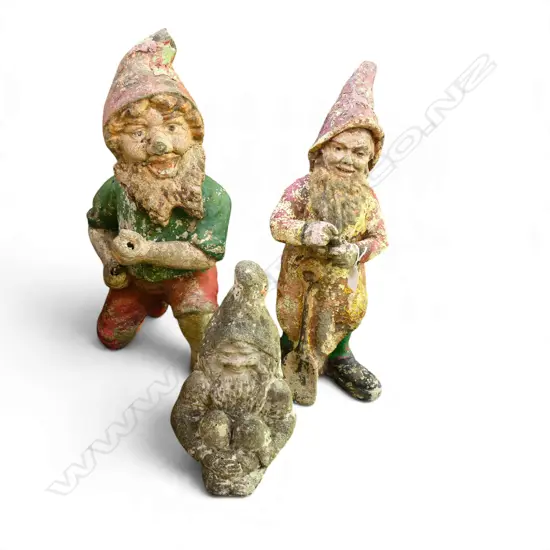 3 CONCRETE GARDEN GNOMES, FAULTS H.500mm