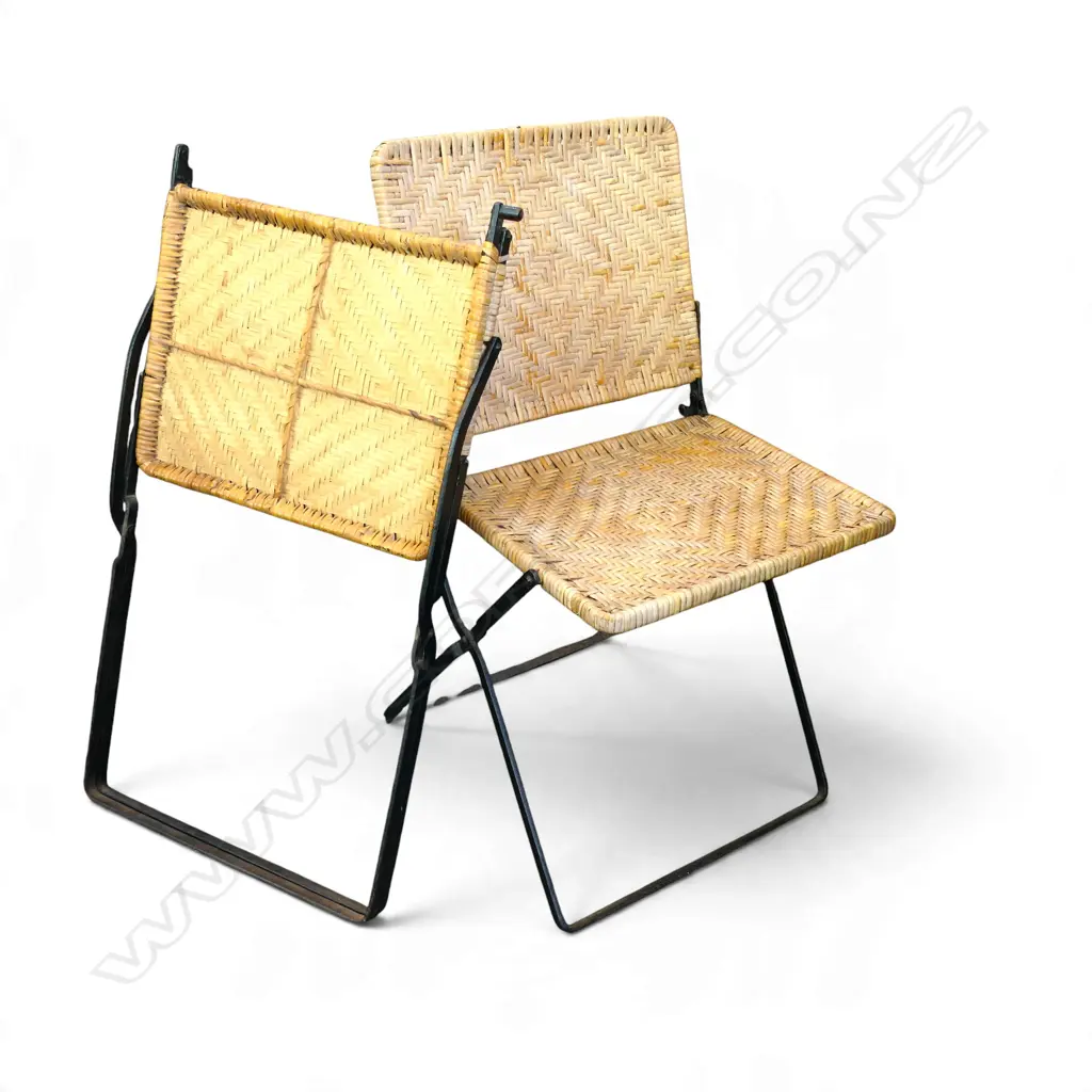 2 METAL & WOVEN CANE FOLDING CHAIRS H.730mm Image 1++