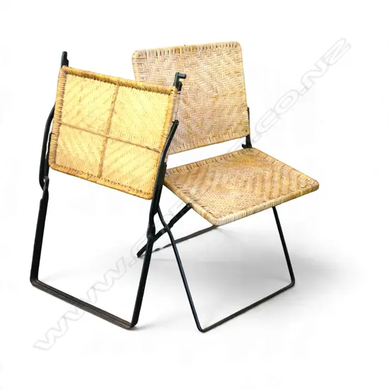 2 METAL & WOVEN CANE FOLDING CHAIRS H.730mm