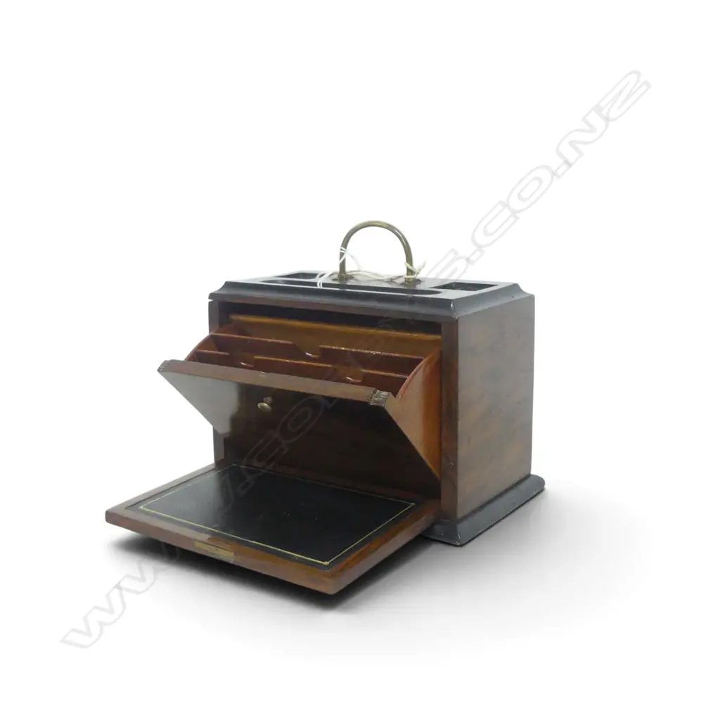 VINTAGE WOODEN STATIONARY BOX w. key H.240mm Image 1++