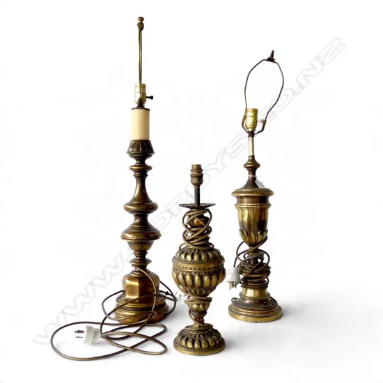 3 BRASS TABLE LAMPS H.870, 790, 435mm