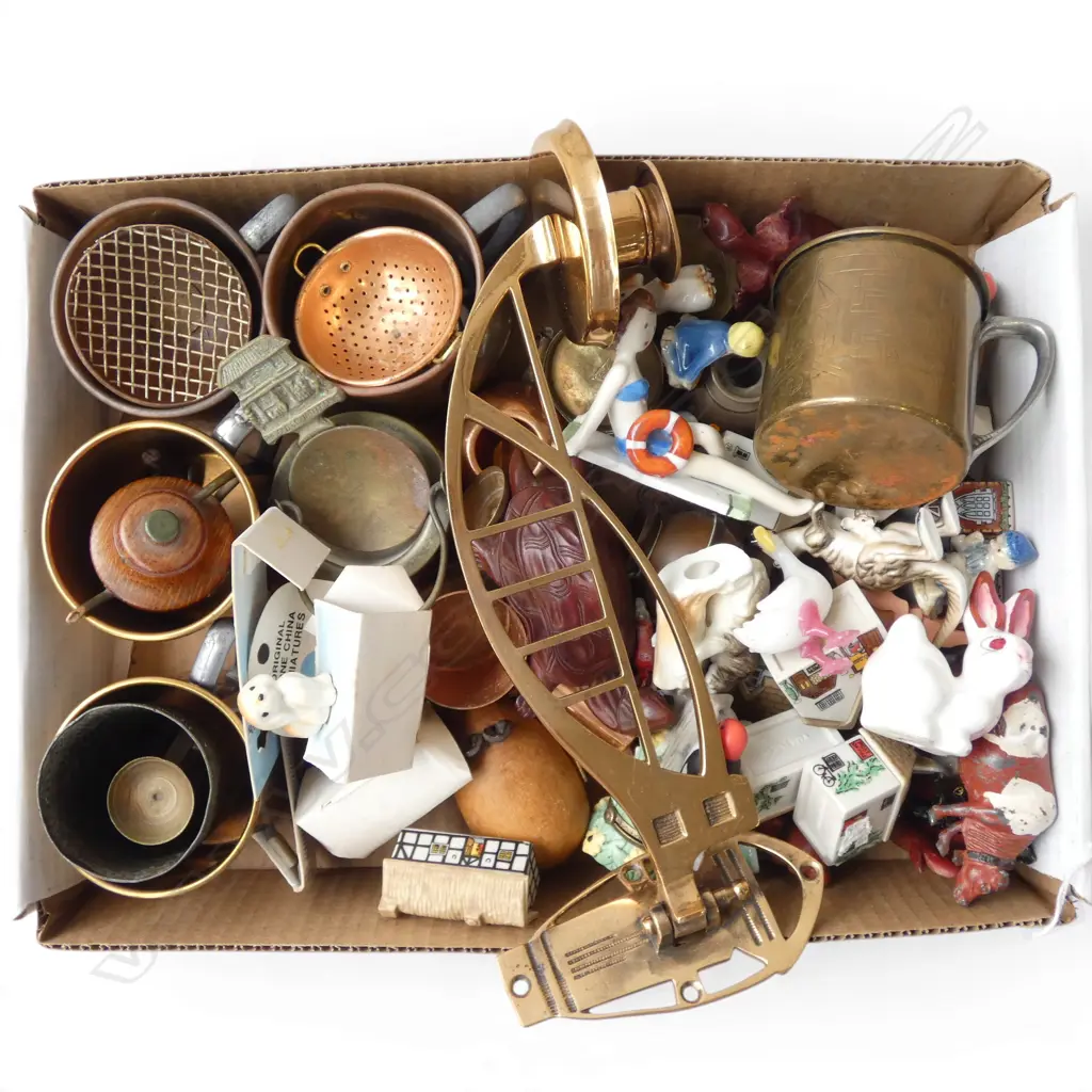 ASST. MINIATURES; COPPER COOKWARE, WADE HOUSES, ANIMALS ETC Image 1++