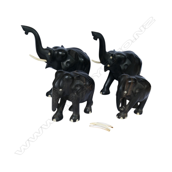 4 EBONY ELEPHANTS H.220mm FAULTS