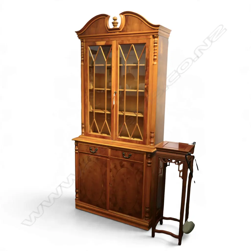 YEW WOOD BOOKCASE CABINET escutcheons missing from base cabinet 990x400x2180mm Image 1++