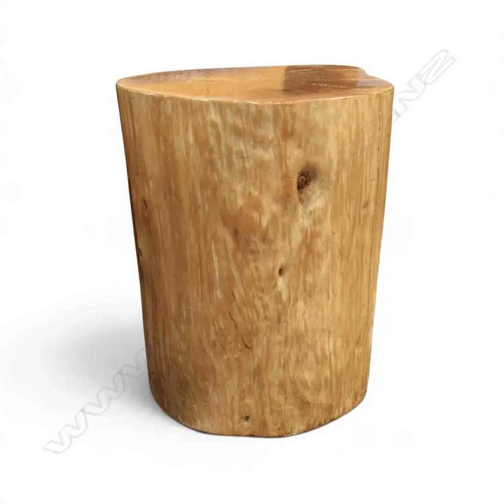 MACROCARPA SLAB TOP TABLE 1400 x 1500 x 660mm on trunk form 2 section base with 7 log form STOOLS Image 1++