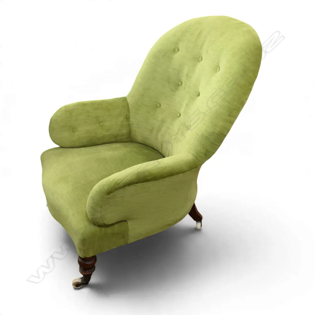 GREEN UPHOLSTERED ARMCHAIR  Image 1++