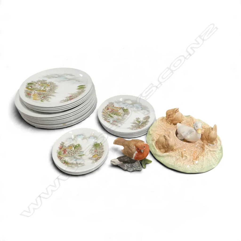 MEAKIN 'FAMOUS COTTAGES' PLATES, SYLVAC #1312, ROYAL DOULTON BEATRIX POTTER REBECCA PUDDLE-DUCK, RED ROBIN Image 1++