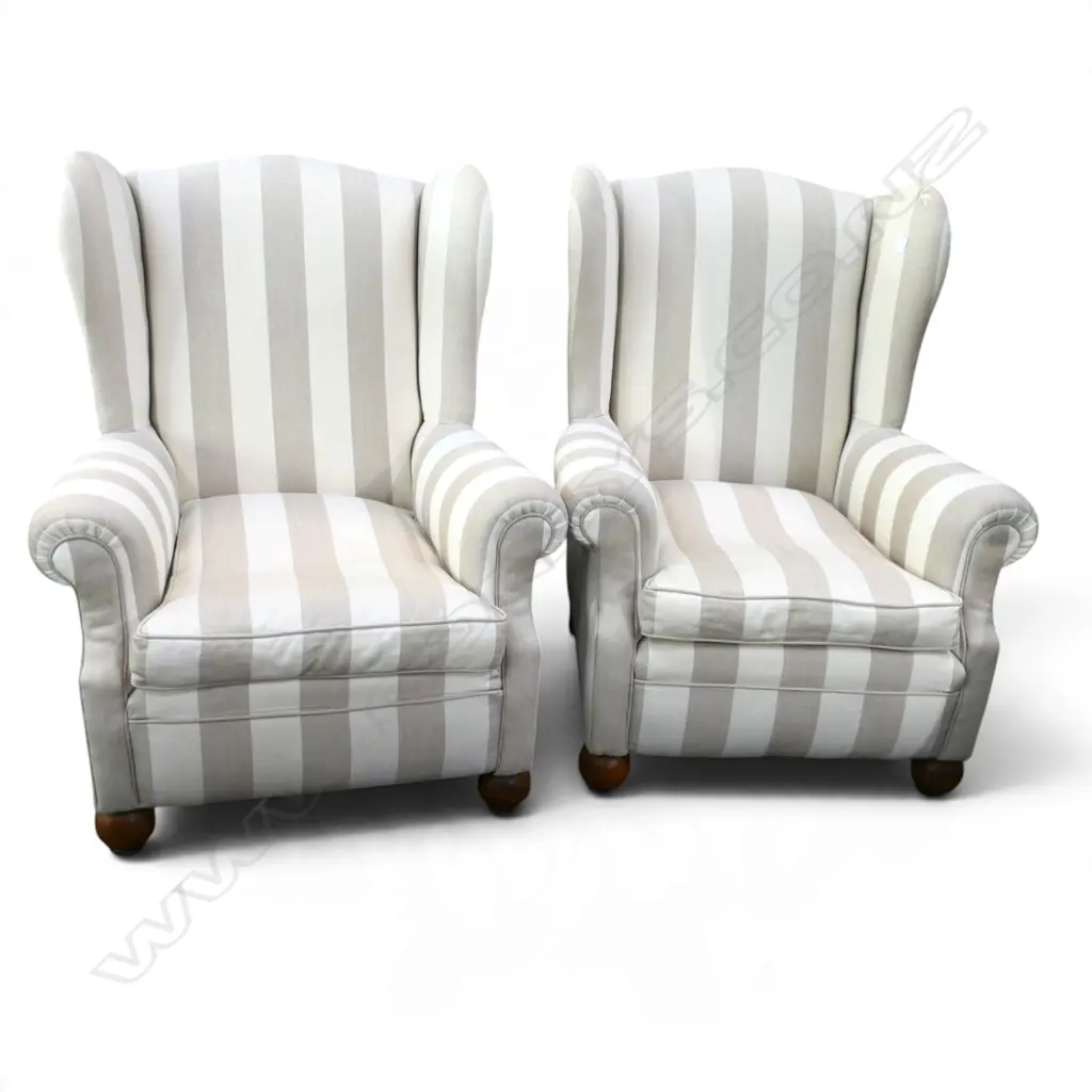 PR STRIPE UPHOLSTERED WINGBACK ARMCHAIRS Image 1++