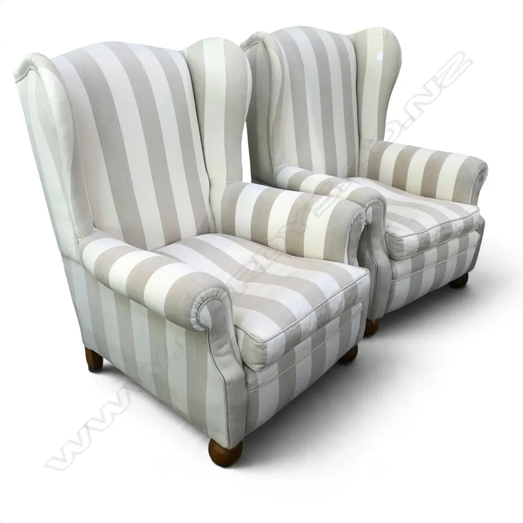 PR STRIPE UPHOLSTERED WINGBACK ARMCHAIRS Image 1++